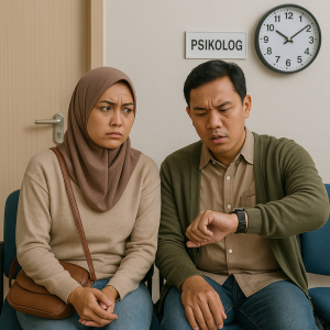Orang tua capek menunggu antrian di layanan psikolog